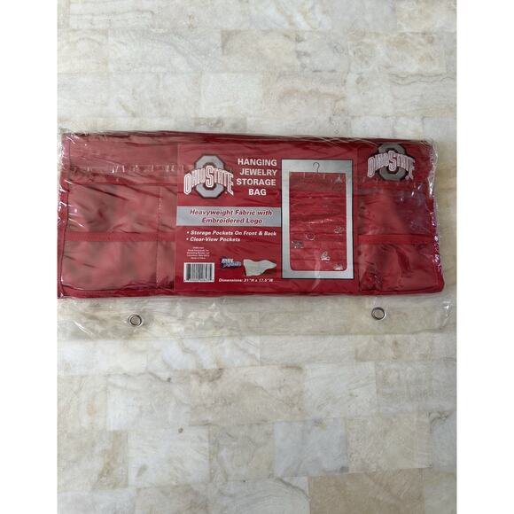 Ohio State Hanging Jewelry Storage Bag Red 40 Clear Pockets Heavy Fabric New - Picture 3 of 4